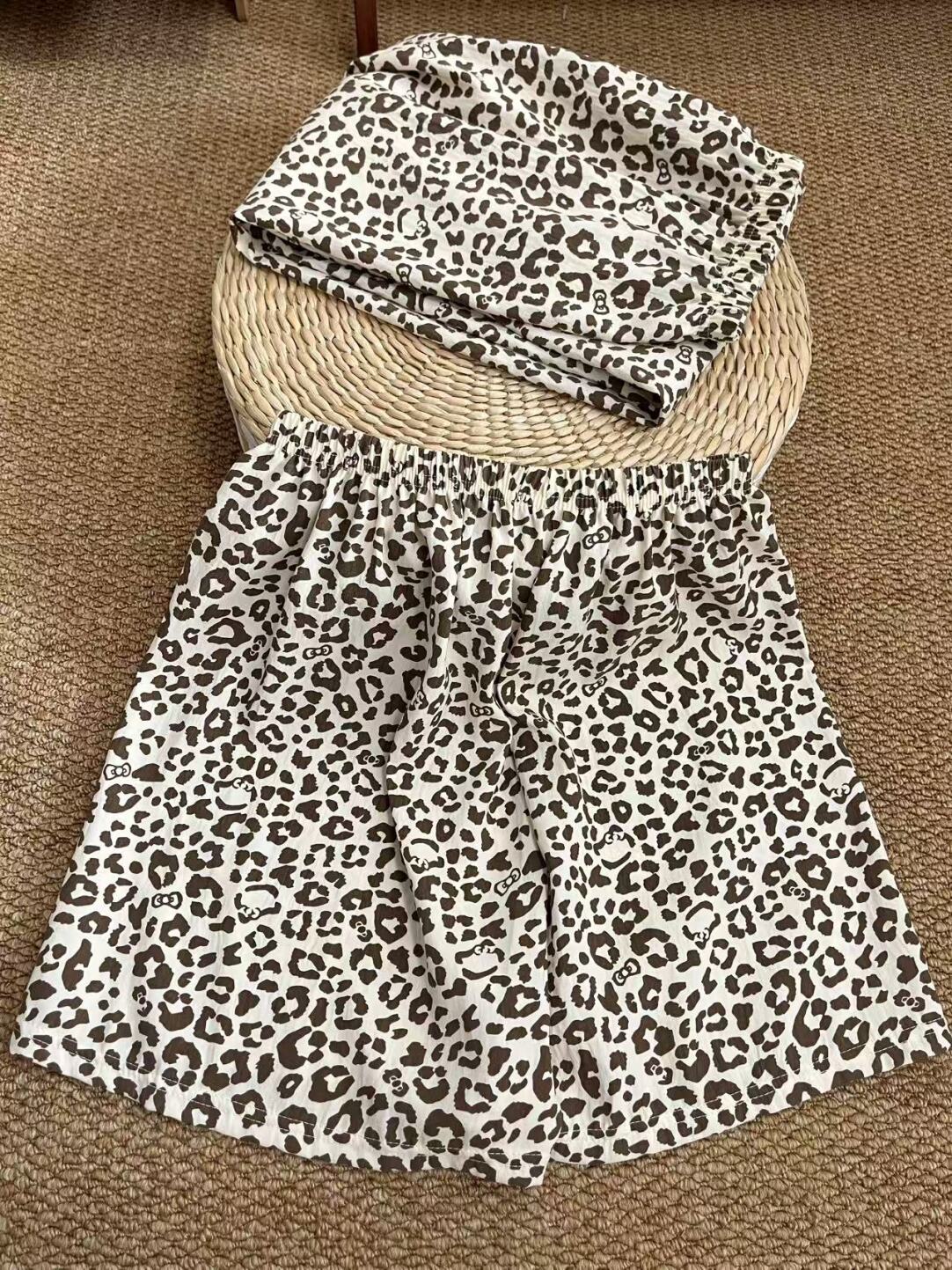 HK Leopard Print Pajamas Set for Women – Summer Short Sleeve Cute Loungewear