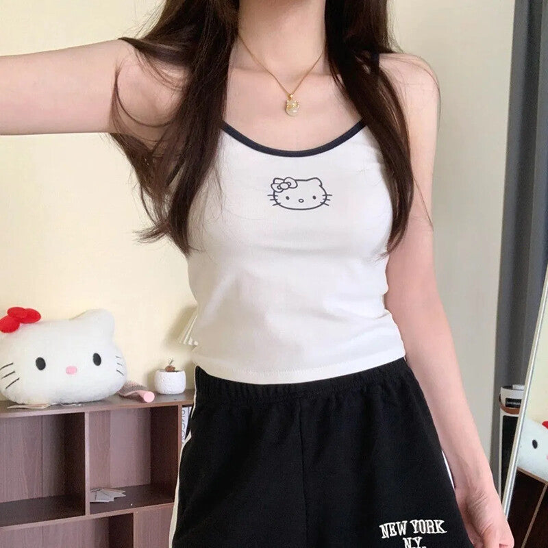 HK Built-in Bra Tank & Shorts Set - Pure Cotton Sleepwear for Girls