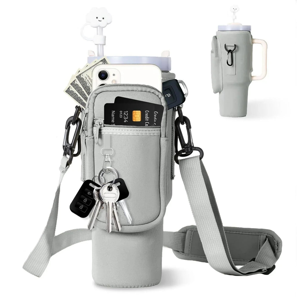 Matching Water Bottle Carrier Pouch with Phone Pocket & Adjustable Strap