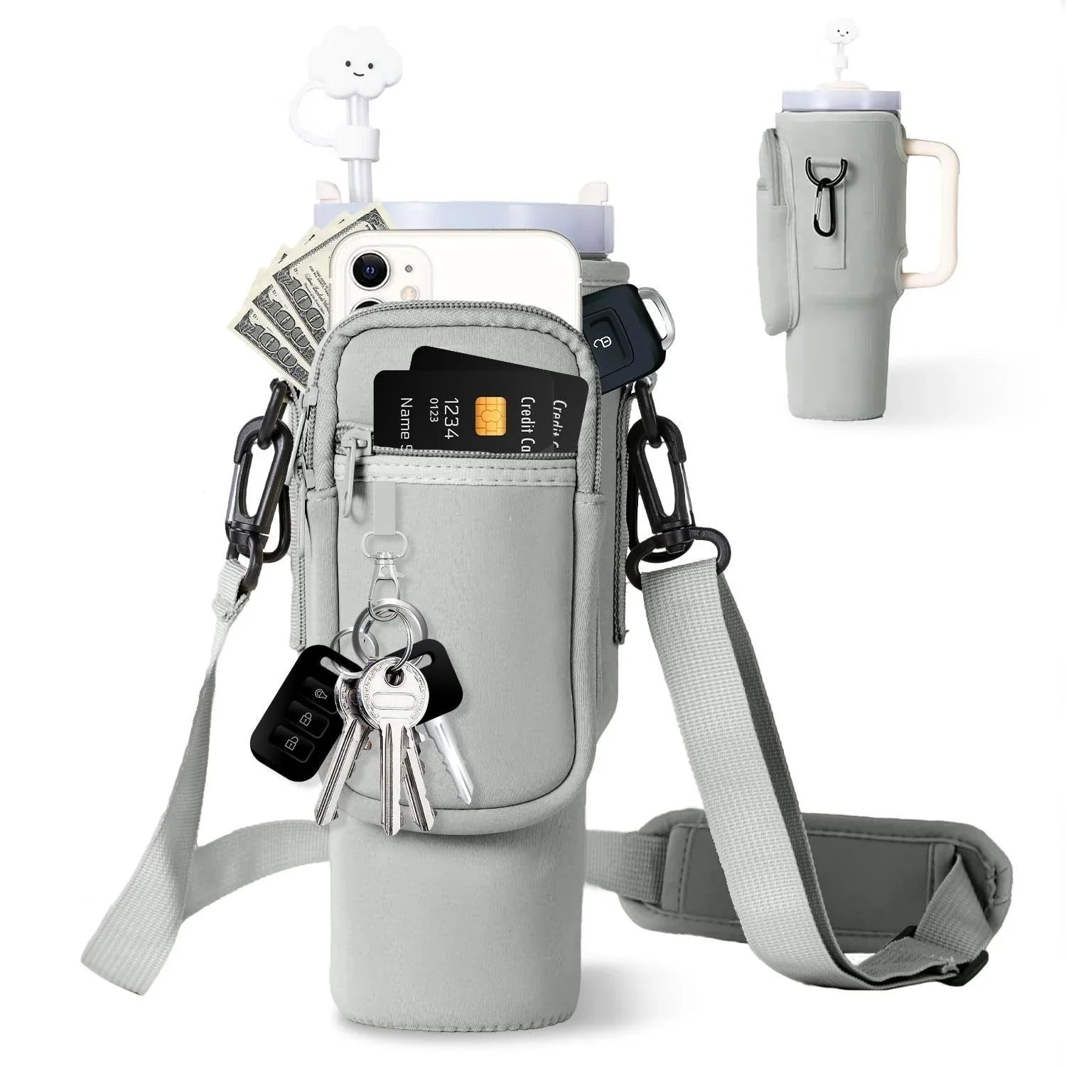 Matching Water Bottle Carrier Pouch with Phone Pocket & Adjustable Strap