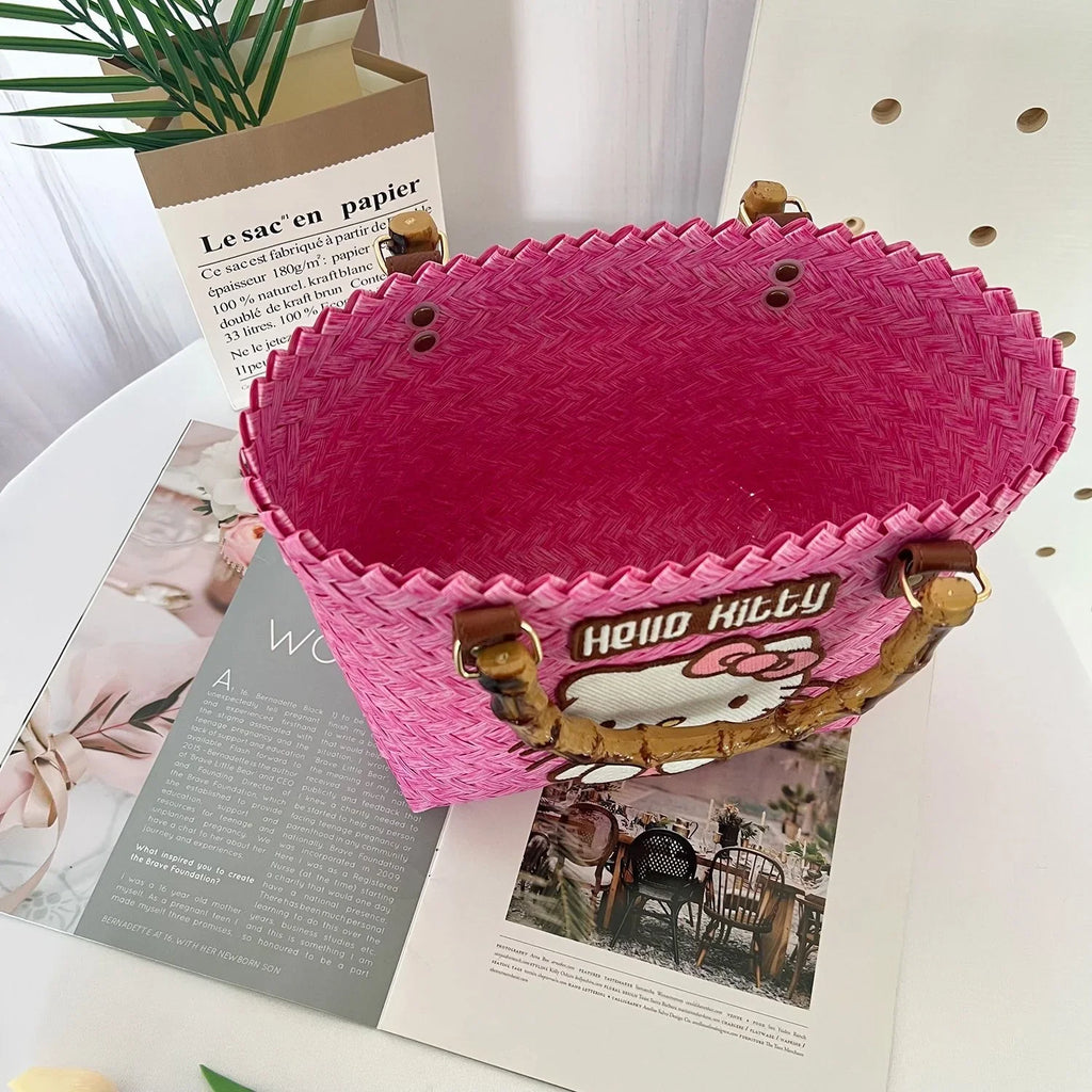 Hello Kitty Pink Woven Tote Bag - Cuteness Overload