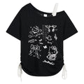 HK Off-Shoulder Crop Top - Drawstring Waist Summer Tee for Women