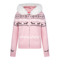 Girly Zip Up Hooded Cardigan Sweater with Fur Hood Jackets Knitted Drop Shoulder Fall Clothes Winter Hoodies Outerwear