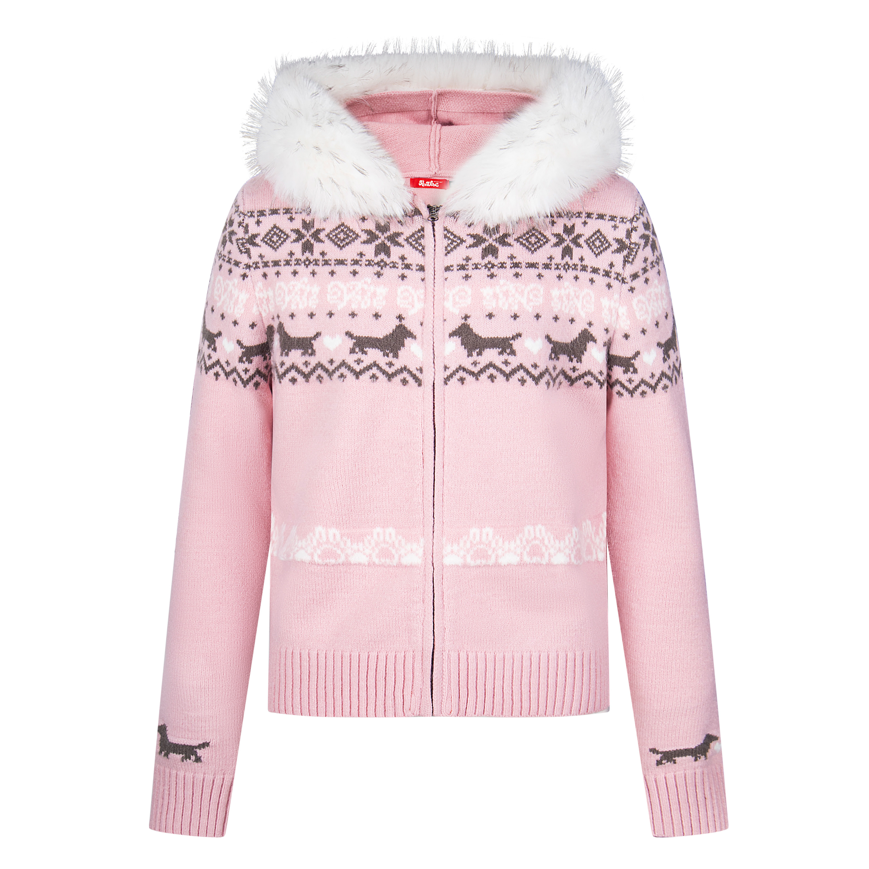 Girly Zip Up Hooded Cardigan Sweater with Fur Hood Jackets Knitted Drop Shoulder Fall Clothes Winter Hoodies Outerwear