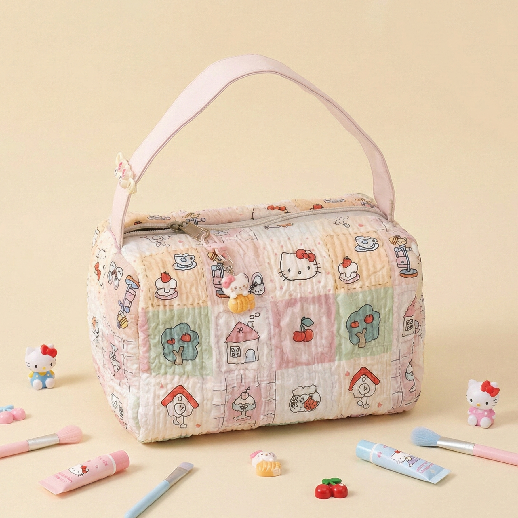 Hello Kitty Patchwork Print Cosmetic Bag