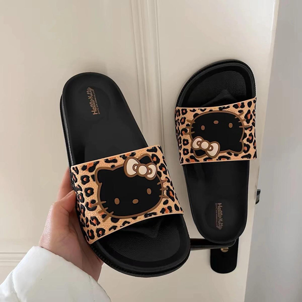 Hellokitty Leopard Print Shower Sandals Bathroom Slippers