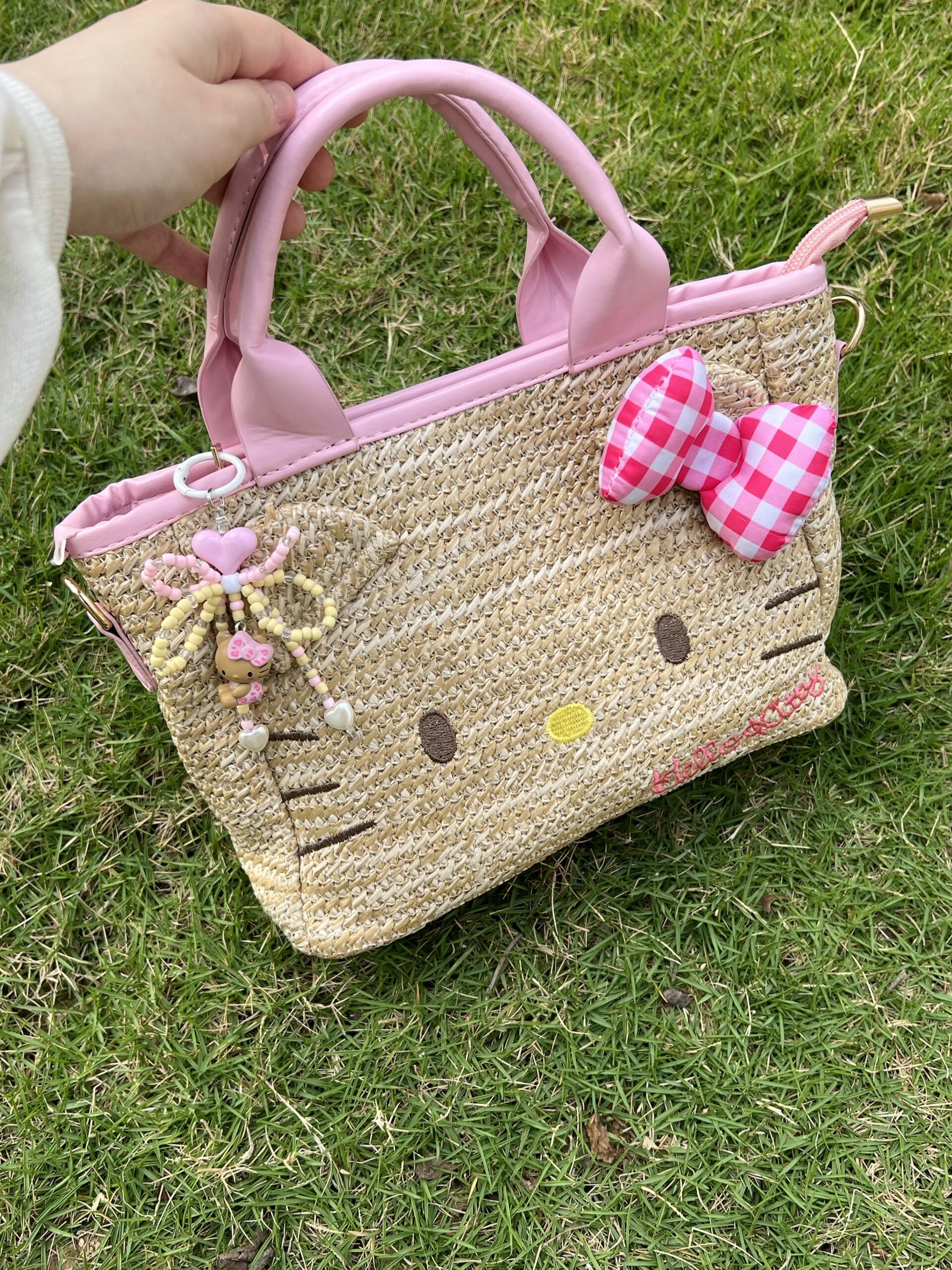 Hellokitty Summer Beach bag Handmade Straw Handbag