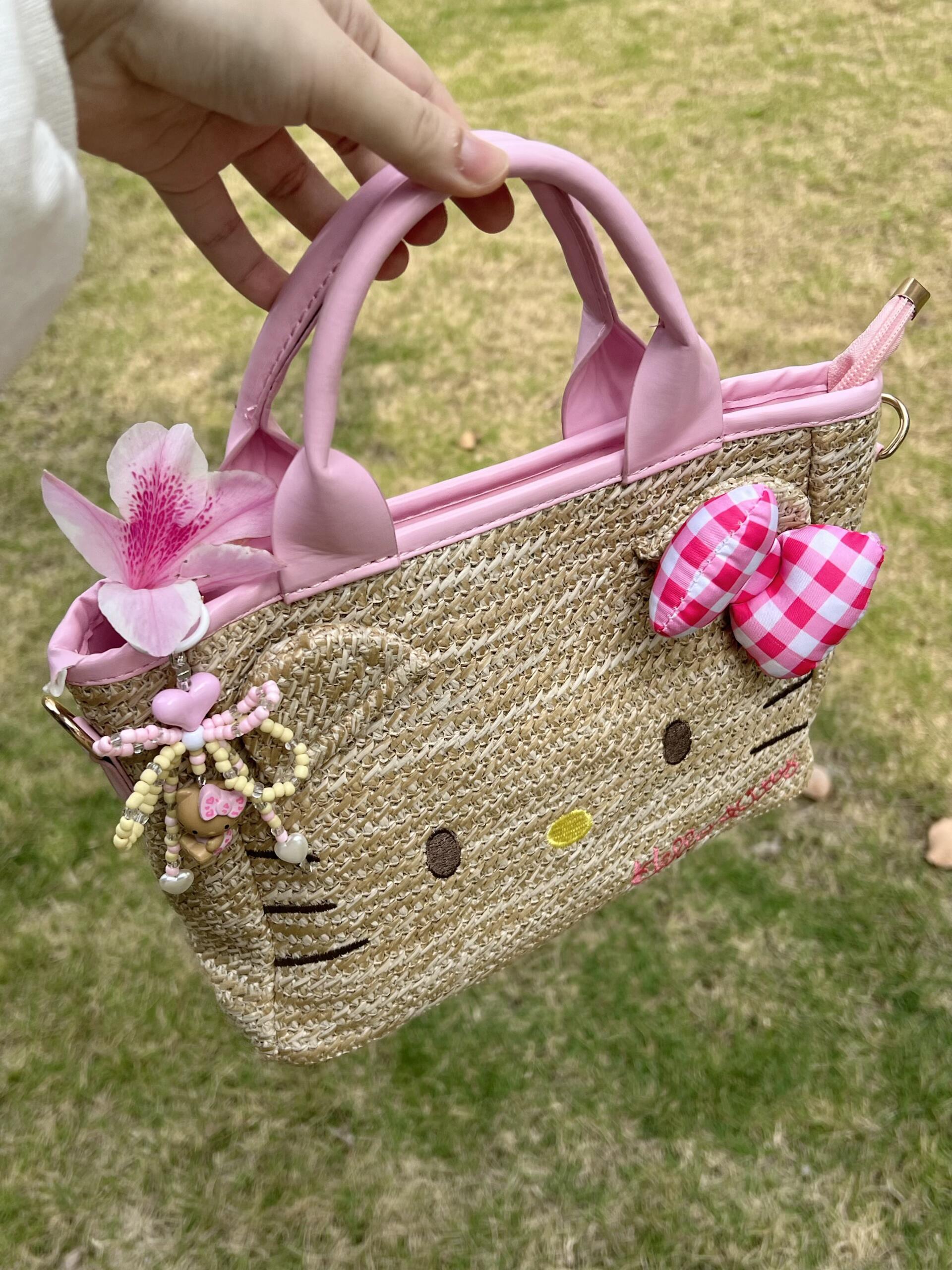 Hellokitty Summer Beach bag Handmade Straw Handbag