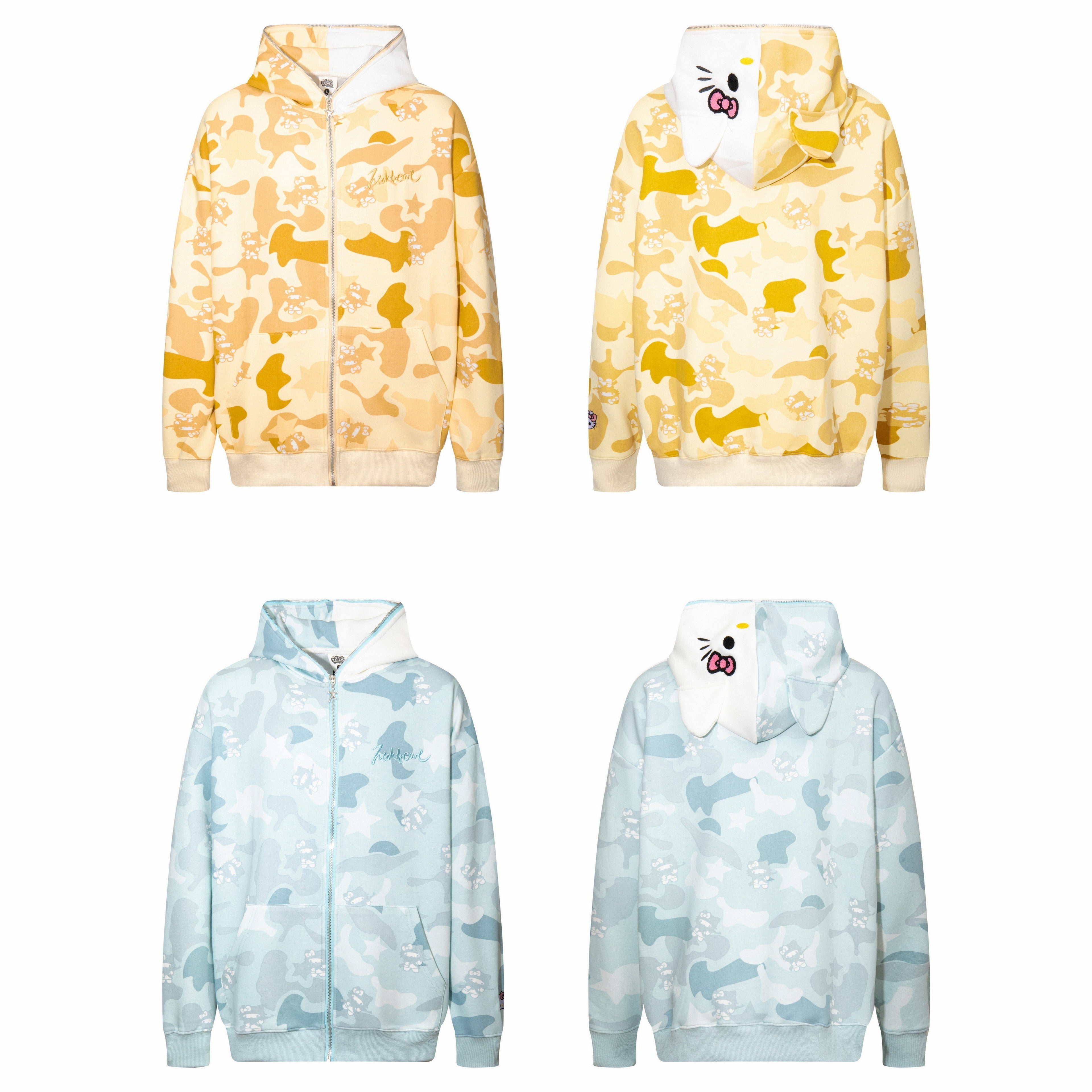 Hellokitty Camouflage Hoodies Fall Jacket Oversized Sweatshirts Casual Drawstring Zip Up Y2K Hoodie with Pocket