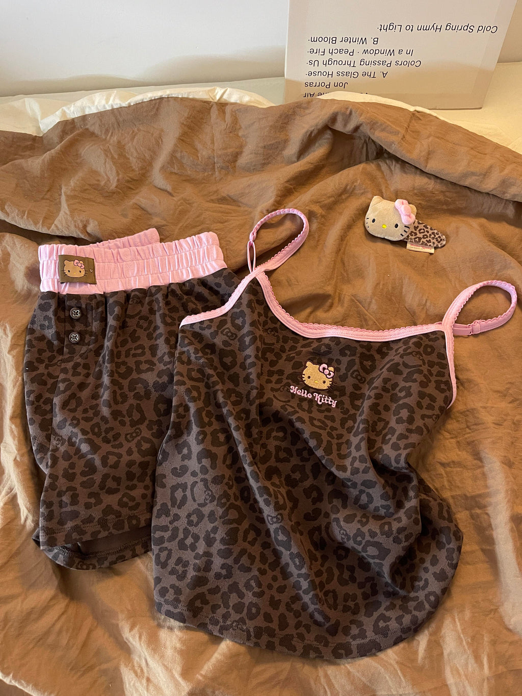 Hellokitty Leopard Print Cotton Cute Short&Long Pajama Set 2 Piece Sleepwear