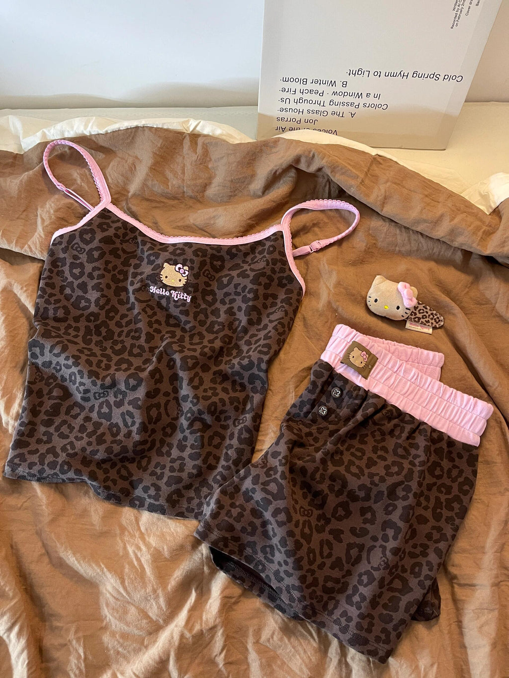 Hellokitty Leopard Print Cotton Cute Short&Long Pajama Set 2 Piece Sleepwear