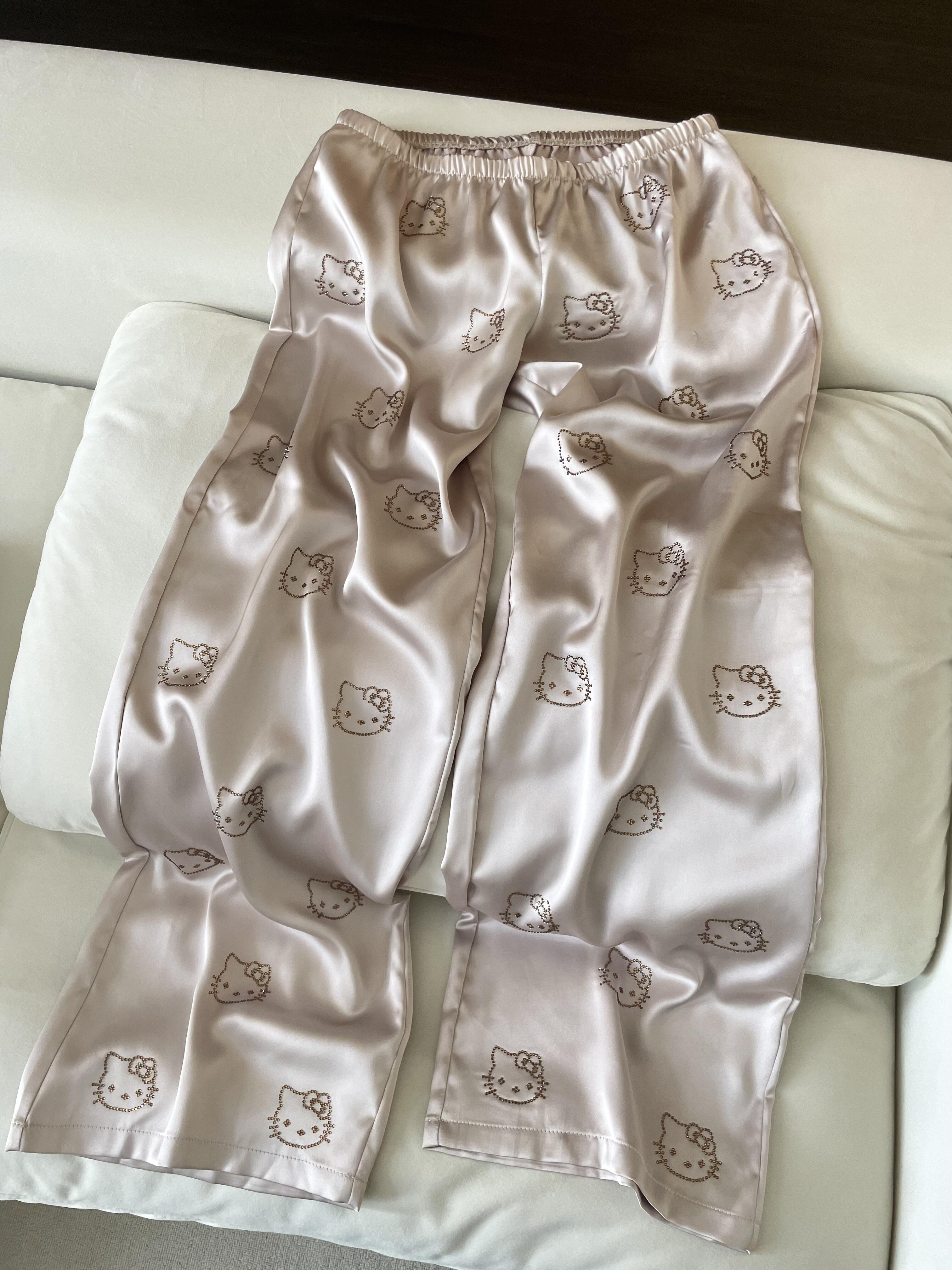 Hellokitty Champagne Satin Pajama Set for Women 2 Piece Silky Lingerie Sleepwear Camisole Pj Shorts Set Soft Nightwear
