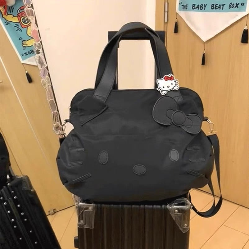 KT Black Large Travel Tote Bag Waterproof Expandable Duffel Gym Tote Bag Weekender Carry On Overnight Bags for Women