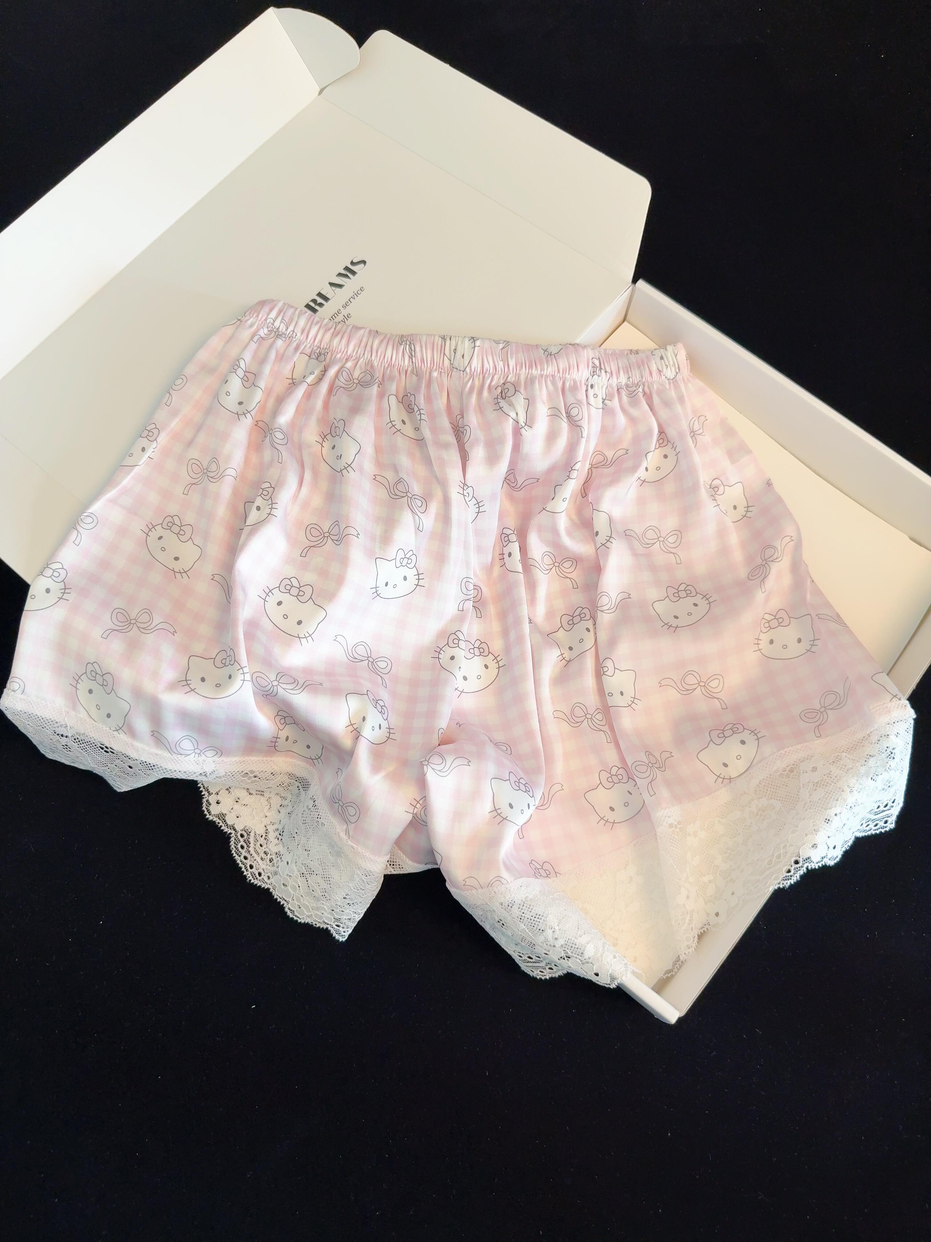 Hellokitty Pink Lace Pajama Set for Women 2 Piece Lingerie Sleepwear Camisole Pj Shorts Set Soft Nightwear