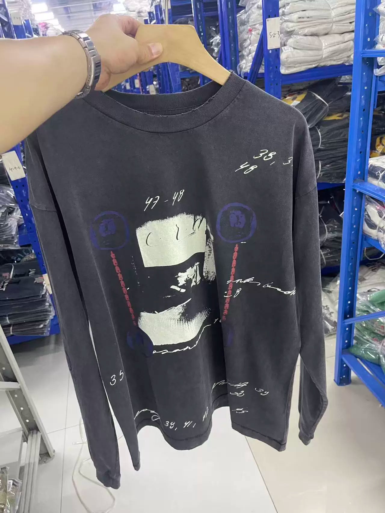 Trendy ERD melancholic second-generation washed and worn long sleeved T-shirt for men and women, loose casual round neck pullover base shirt