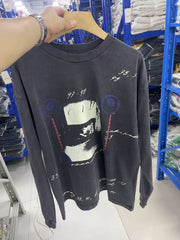 Trendy ERD melancholic second-generation washed and worn long sleeved T-shirt for men and women, loose casual round neck pullover base shirt