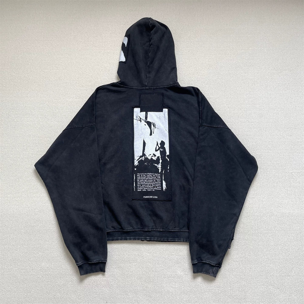 Enfants Riches Déprimés Nun Graphic Patchwork Zipper Heavy Wash Worn Unisex Hooded Cardigan Hoodie