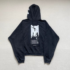 Enfants Riches Déprimés Nun Graphic Patchwork Zipper Heavy Wash Worn Unisex Hooded Cardigan Hoodie