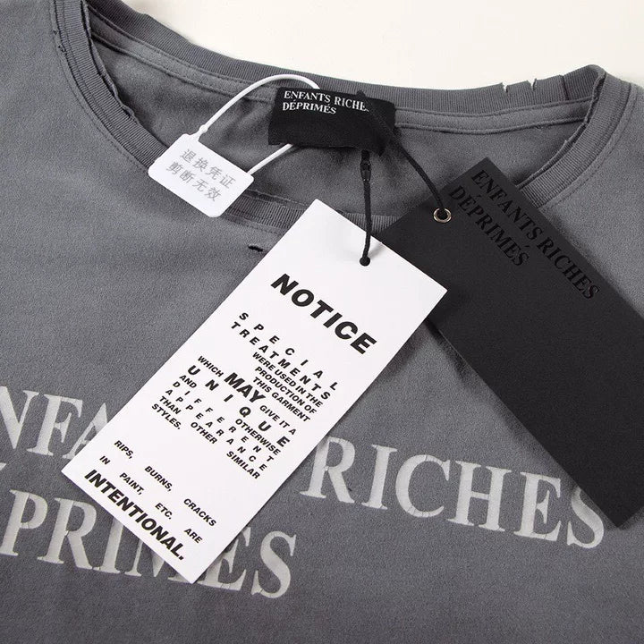 Enfants Riches Déprimés Vintage Slogan Print Punk Style Unisex Short Boxy Retro Distressed Short Sleeve Tee