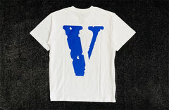 Vlone Life Blue Label Big V Print Loose BF Style Unisex Couple Summer T-Shirt
