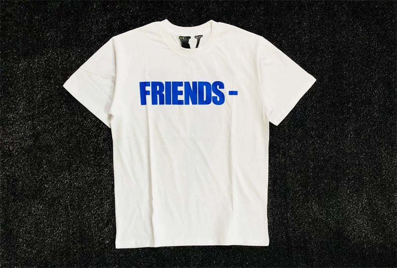Vlone Life Blue Label Big V Print Loose BF Style Unisex Couple Summer T-Shirt