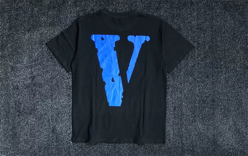 Vlone Life Blue Label Big V Print Loose BF Style Unisex Couple Summer T-Shirt