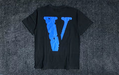 Vlone Life Blue Label Big V Print Loose BF Style Unisex Couple Summer T-Shirt