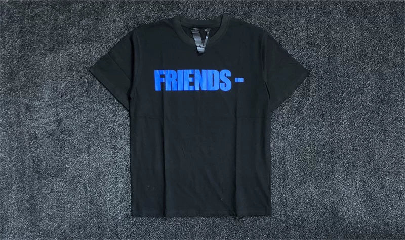 Vlone Life Blue Label Big V Print Loose BF Style Unisex Couple Summer T-Shirt