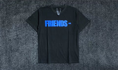 Vlone Life Blue Label Big V Print Loose BF Style Unisex Couple Summer T-Shirt