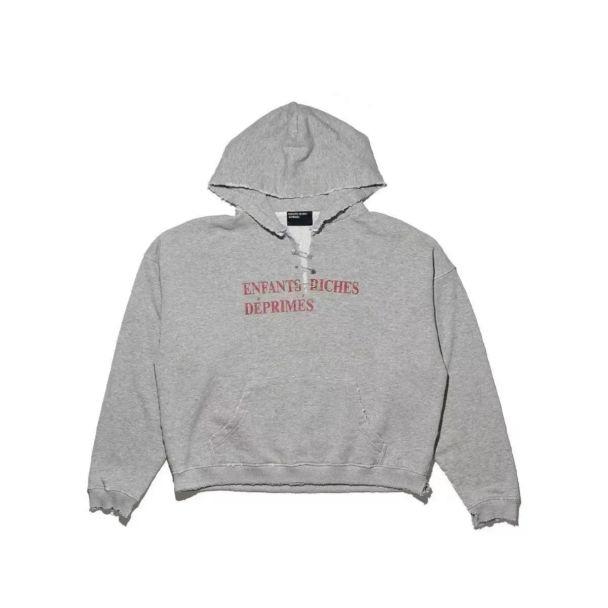 Enfants Riches Déprimés Vintage Torn Pin Decoration Unisex Retro Distressed Loose Hooded Sweatshirt