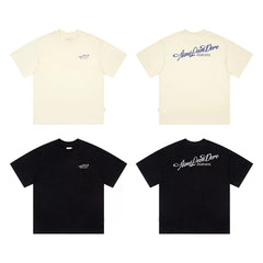 AIME Retro Slogan Letter Print Unisex Couple Crew Neck Tee