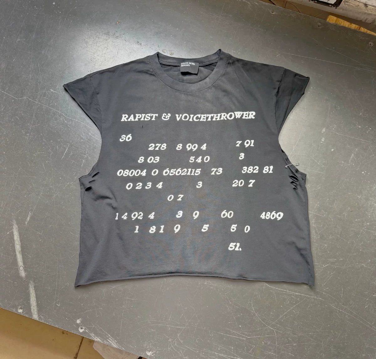 Enfants Riches Déprimés Washed Distressed Pin Detail Unisex Short Boxy Sleeveless Tee