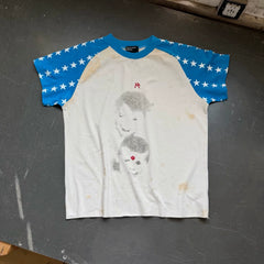 Enfants Riches Déprimés Blue & White Contrast Star Print Unisex Vintage Spray-Dirty Craft Short Sleeve Tee