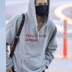 Enfants Riches Déprimés Vintage Torn Pin Decoration Unisex Retro Distressed Loose Hooded Sweatshirt