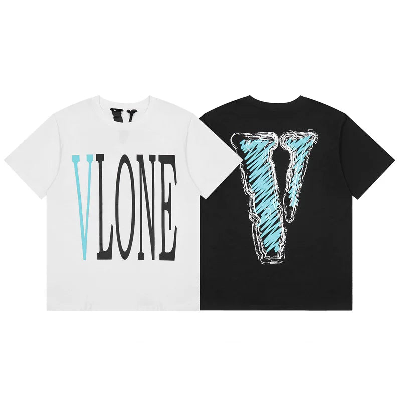 VLONE Plain Big V Letter Print Loose Unisex Couple High Street Base T-Shirt