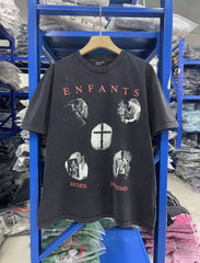 Enfants Riches Déprimés American Retro Anesthetic Print Washed Cotton Loose Unisex Short Sleeve T‑Shirt