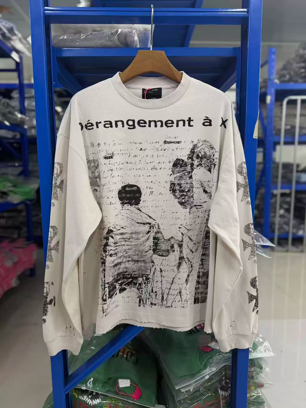 Enfants Riches Déprimés Vintage Worn Distressed Letter Print Unisex Loose Long Sleeve Tee