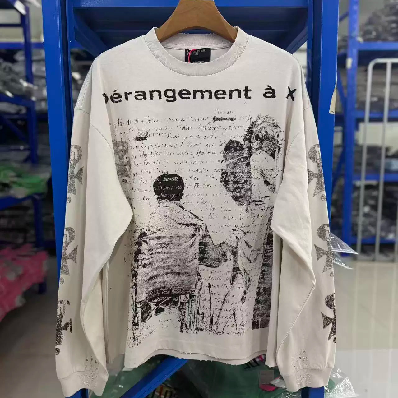 Enfants Riches Déprimés Vintage Worn Distressed Letter Print Unisex Loose Long Sleeve Tee