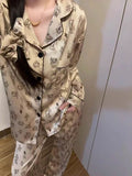 Gothic Kitty Cartoon Print Satin Pajama Set