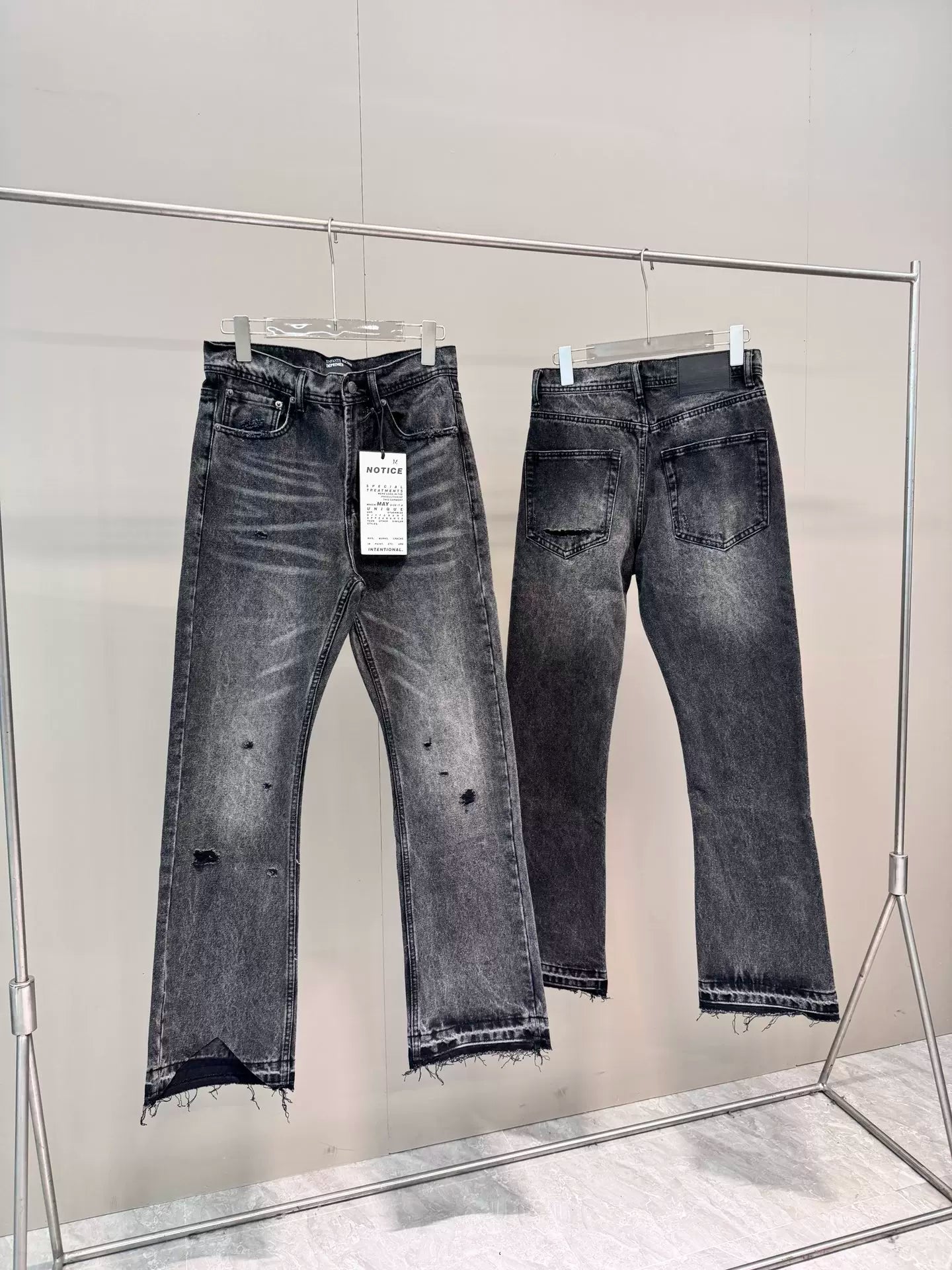 Enfants Riches Déprimés Black Magic Wash Distressed Ripped Unisex Loose Straight Leg Jeans