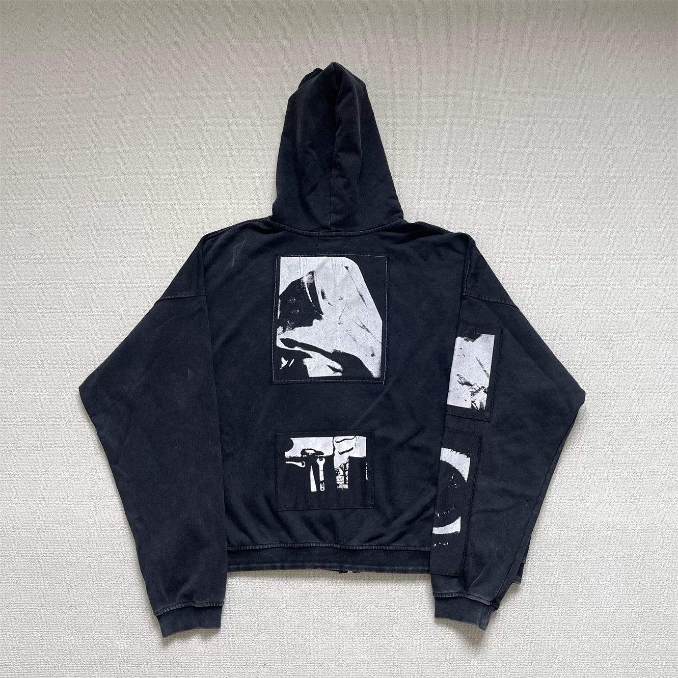 Enfants Riches Déprimés Madonna Patch Washed Vintage Zip‑Up Hooded Cardigan Unisex Jacket
