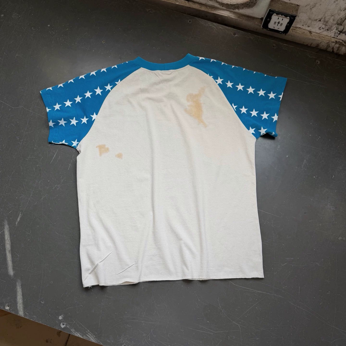 Enfants Riches Déprimés Blue & White Contrast Star Print Unisex Vintage Spray-Dirty Craft Short Sleeve Tee