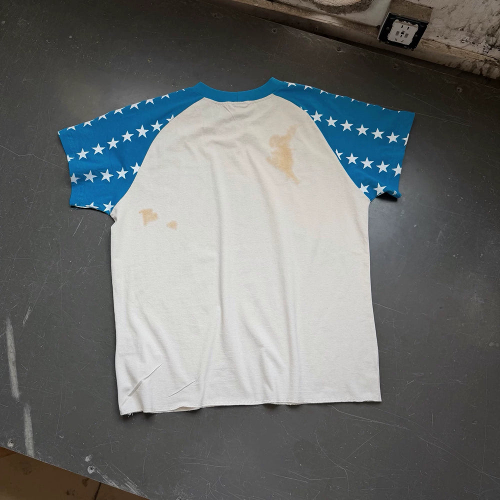 Enfants Riches Déprimés Blue & White Contrast Star Print Unisex Vintage Spray-Dirty Craft Short Sleeve Tee