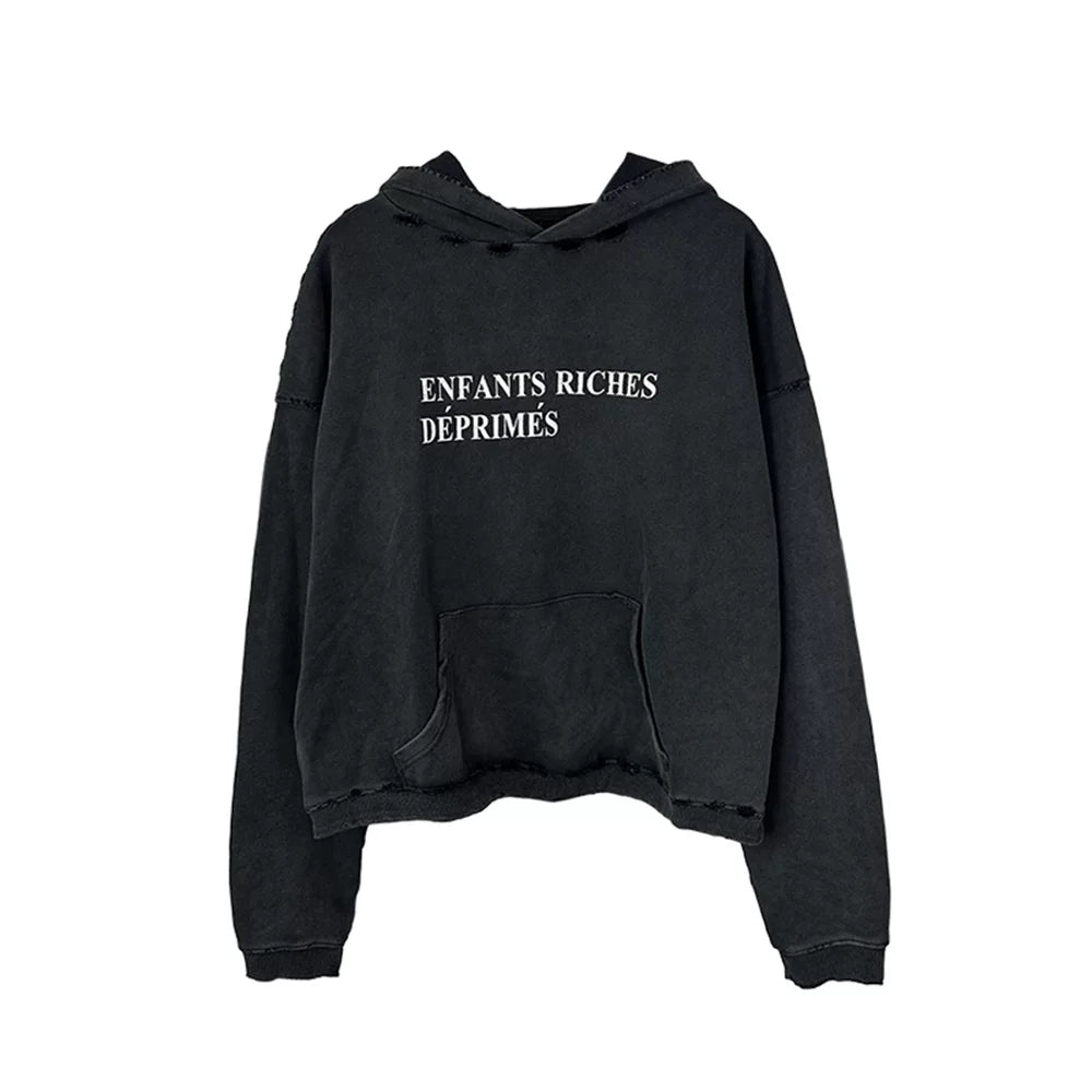 Enfants Riches Déprimés Distressed Vintage Slogan Logo Unisex High Street Loose Pullover Hoodie