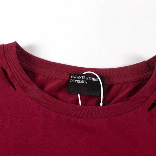 Enfants Riches Déprimés Retro Worn Slogan Print Unisex Loose Casual Red Crew Neck Tee