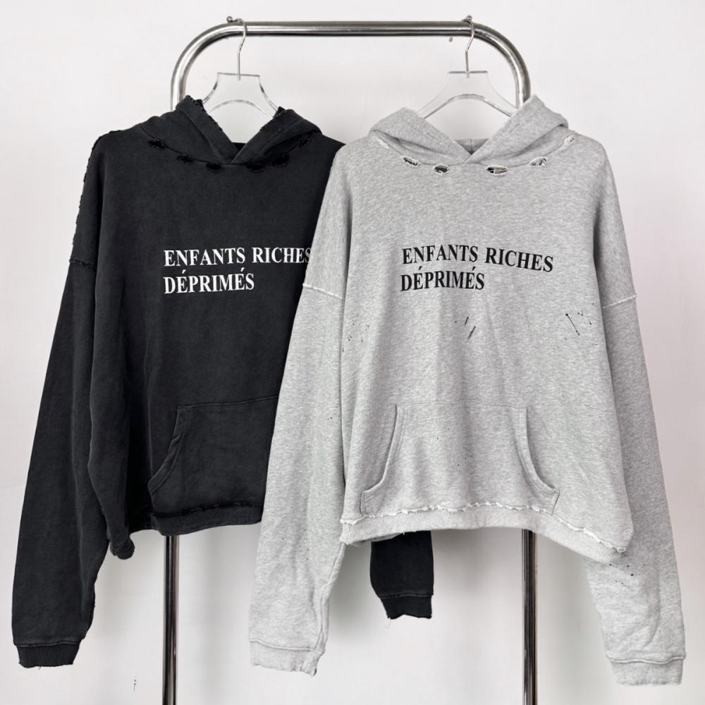 Enfants Riches Déprimés Distressed Vintage Slogan Logo Unisex High Street Loose Pullover Hoodie