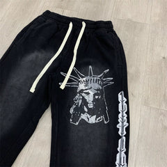 LOSTSHDWS Distressed Washed Letter Print Loose Unisex Sweatpants
