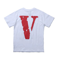 VLONE Classic Red V Print Loose Unisex Couple Short Sleeve Base T-Shirt
