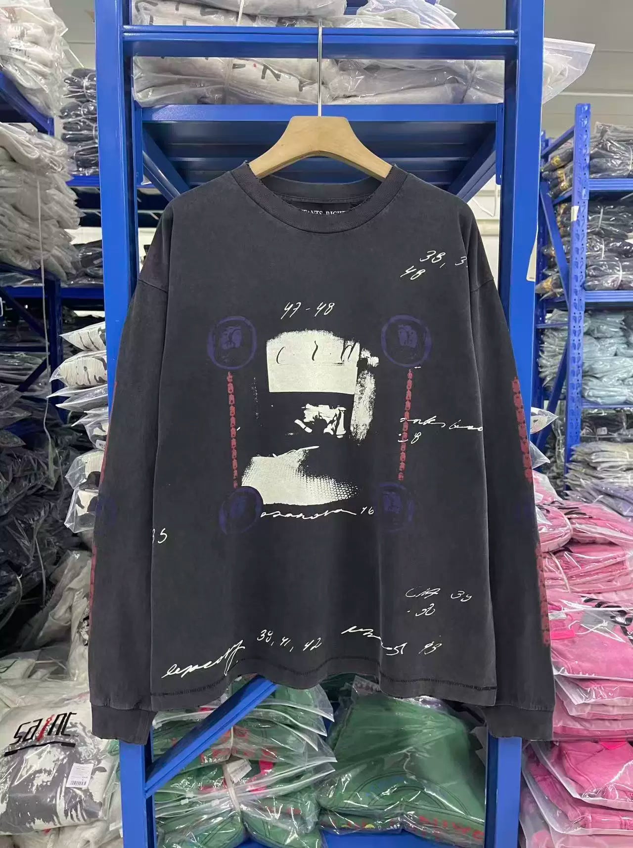 Trendy ERD melancholic second-generation washed and worn long sleeved T-shirt for men and women, loose casual round neck pullover base shirt