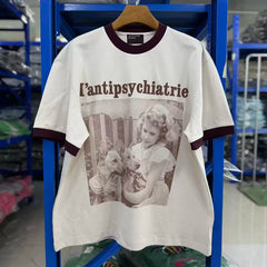 Enfants Riches Déprimés American Retro Contrast Splicing Letter Print Unisex Loose Short Sleeve Tee